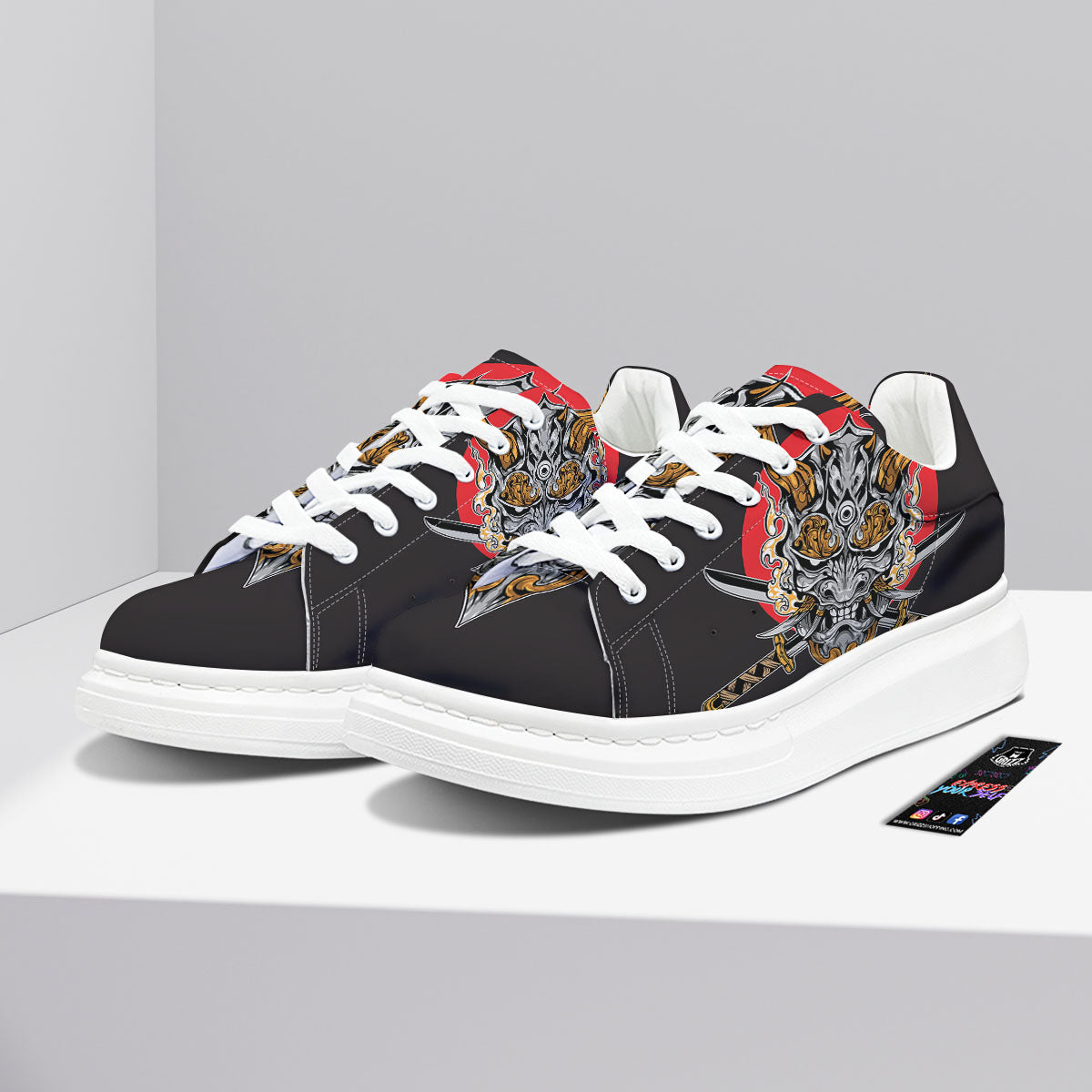 Samurai Demon Print Platform Shoes-grizzshop