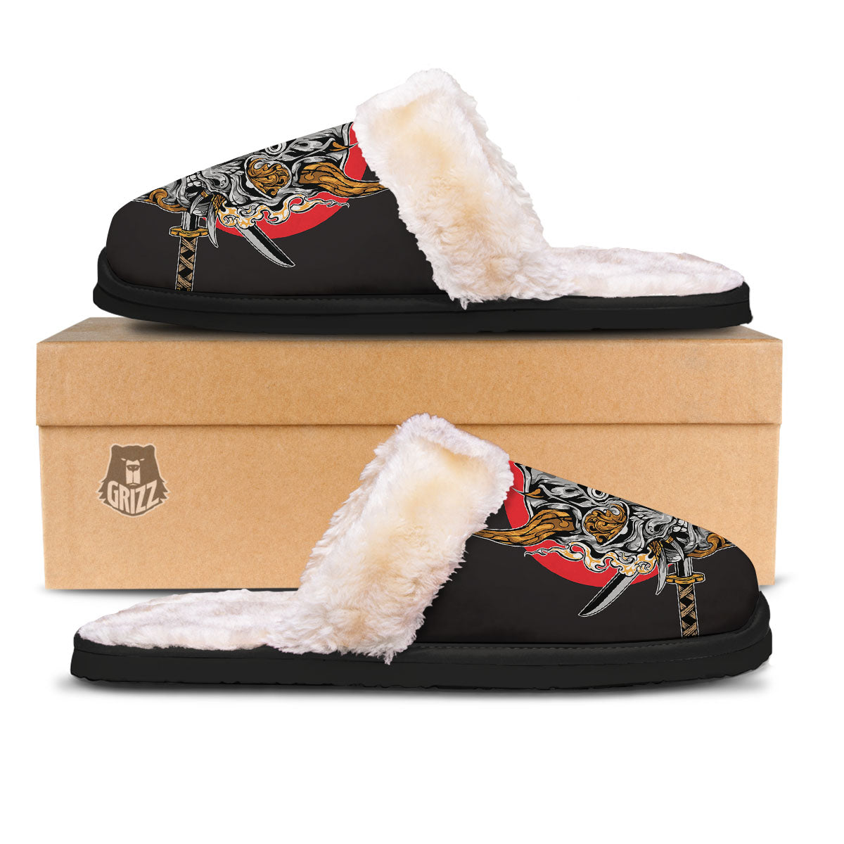 Samurai Demon Print Slippers-grizzshop