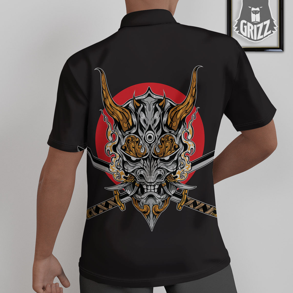 Samurai Demon Print Untucked Shirts-grizzshop