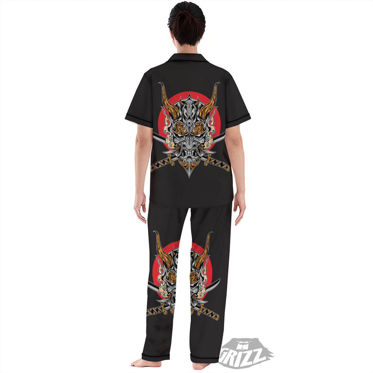 Samurai Demon Print Women's Pajamas Set-grizzshop
