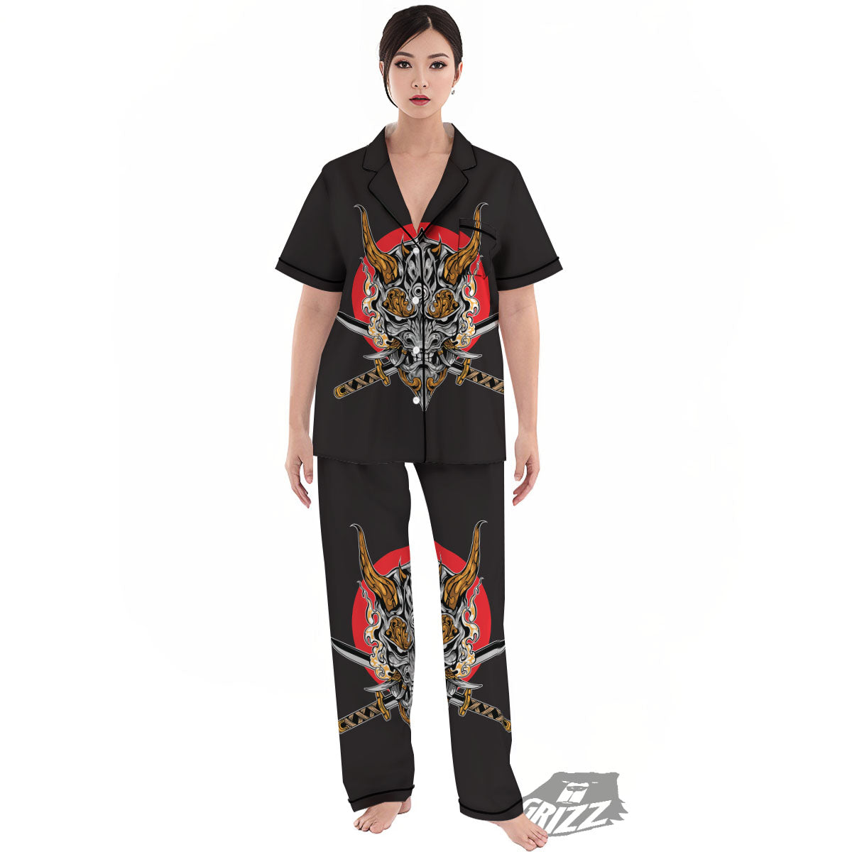 Samurai Demon Print Women's Pajamas Set-grizzshop