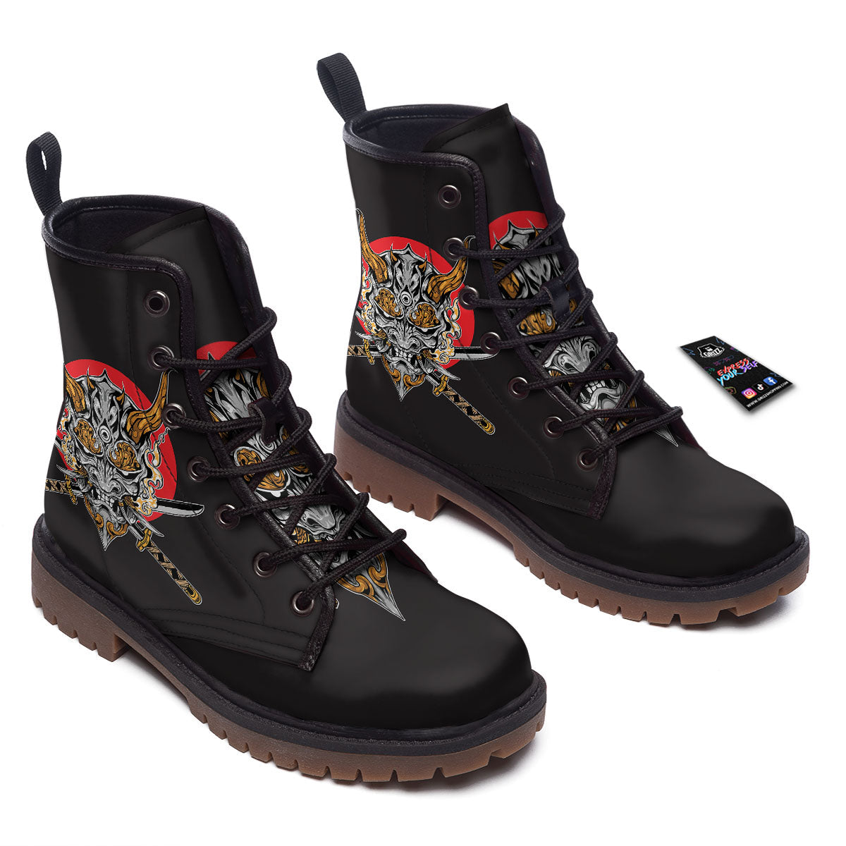 Samurai Demon Print Work Boots-grizzshop