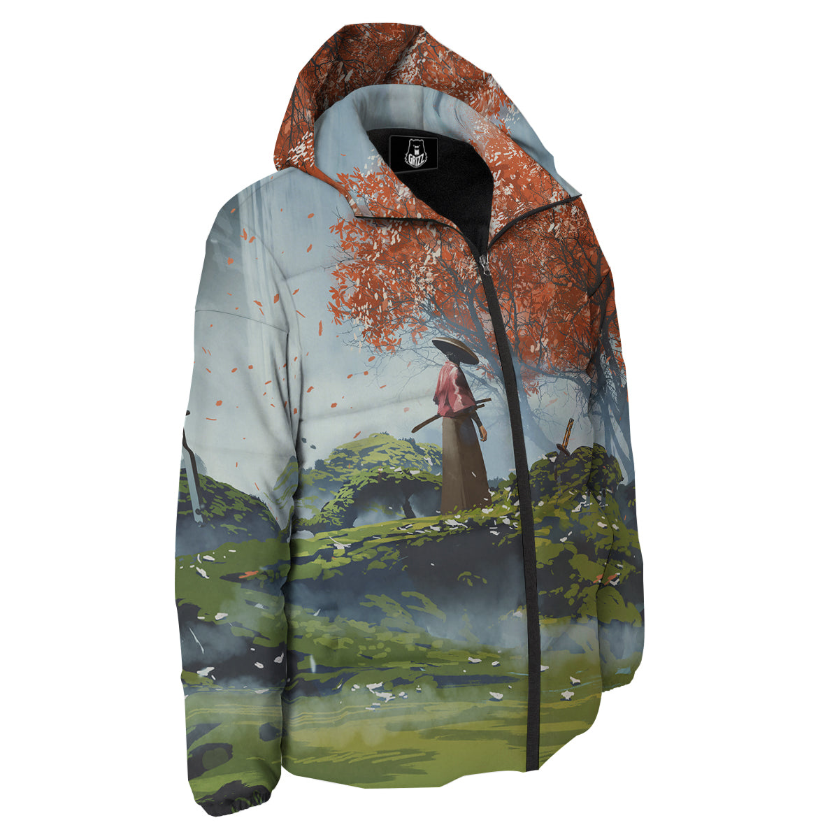 Samurai Fantasy Print Down Jacket-grizzshop