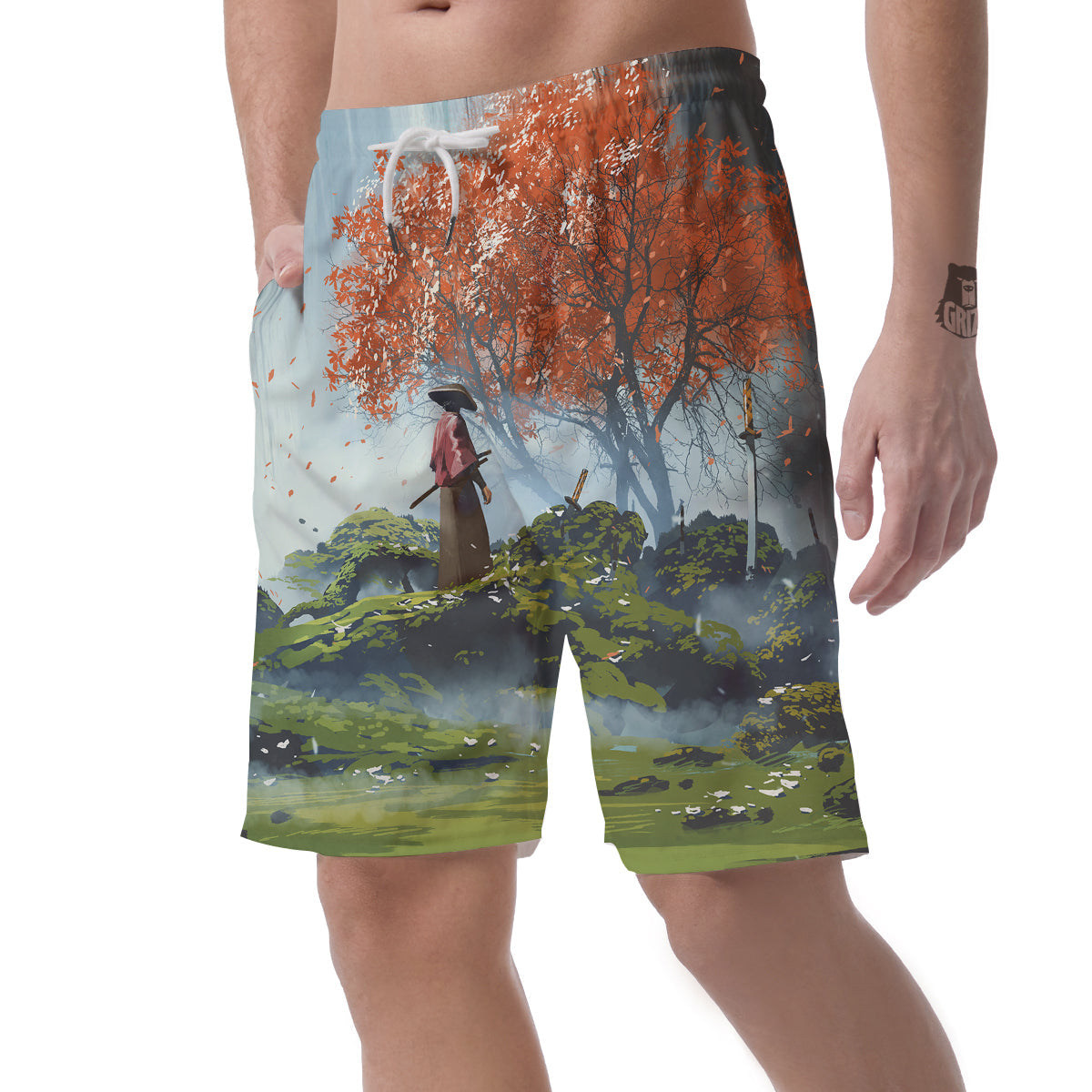Samurai Fantasy Print Men's Shorts-grizzshop
