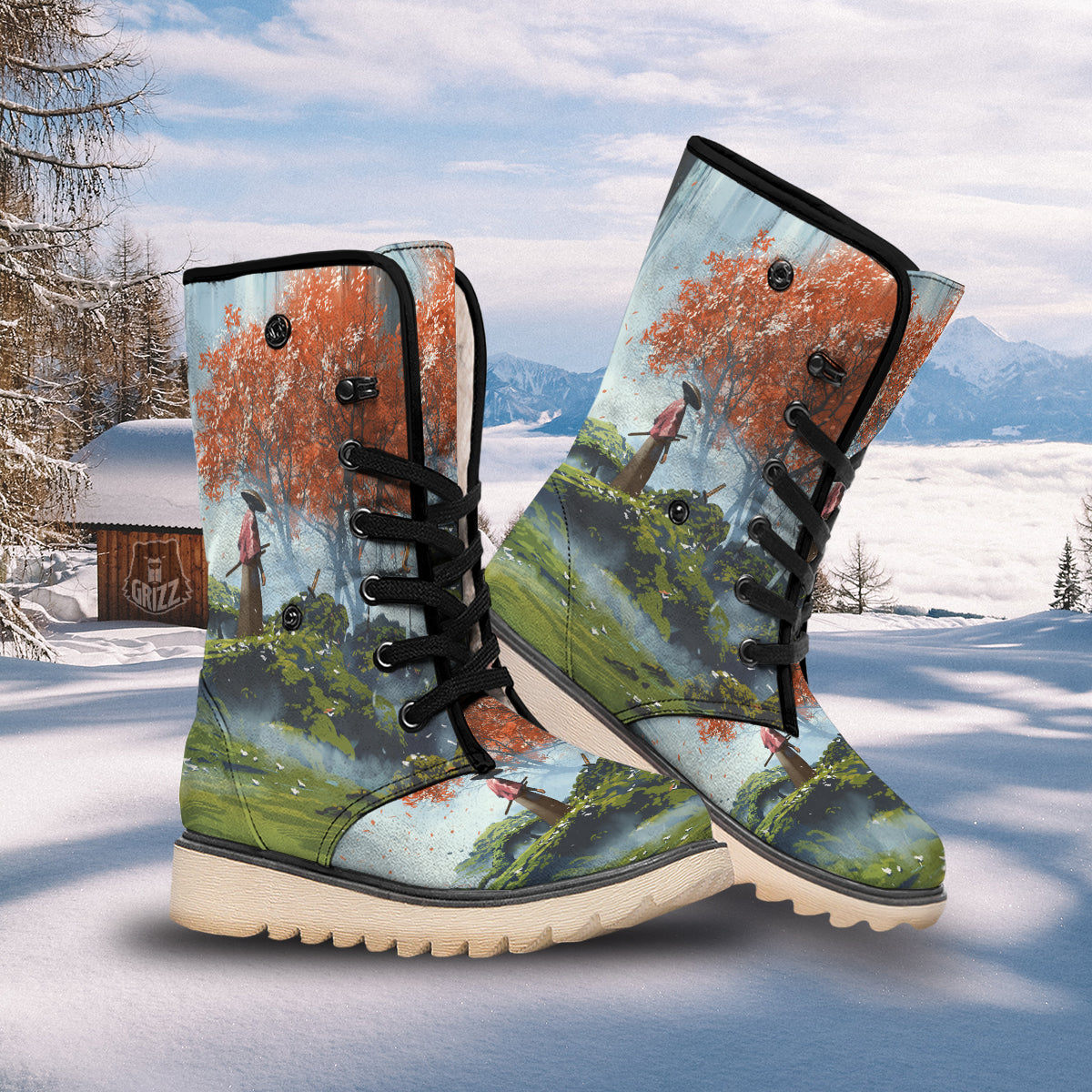 Samurai Fantasy Print Snow Boots-grizzshop