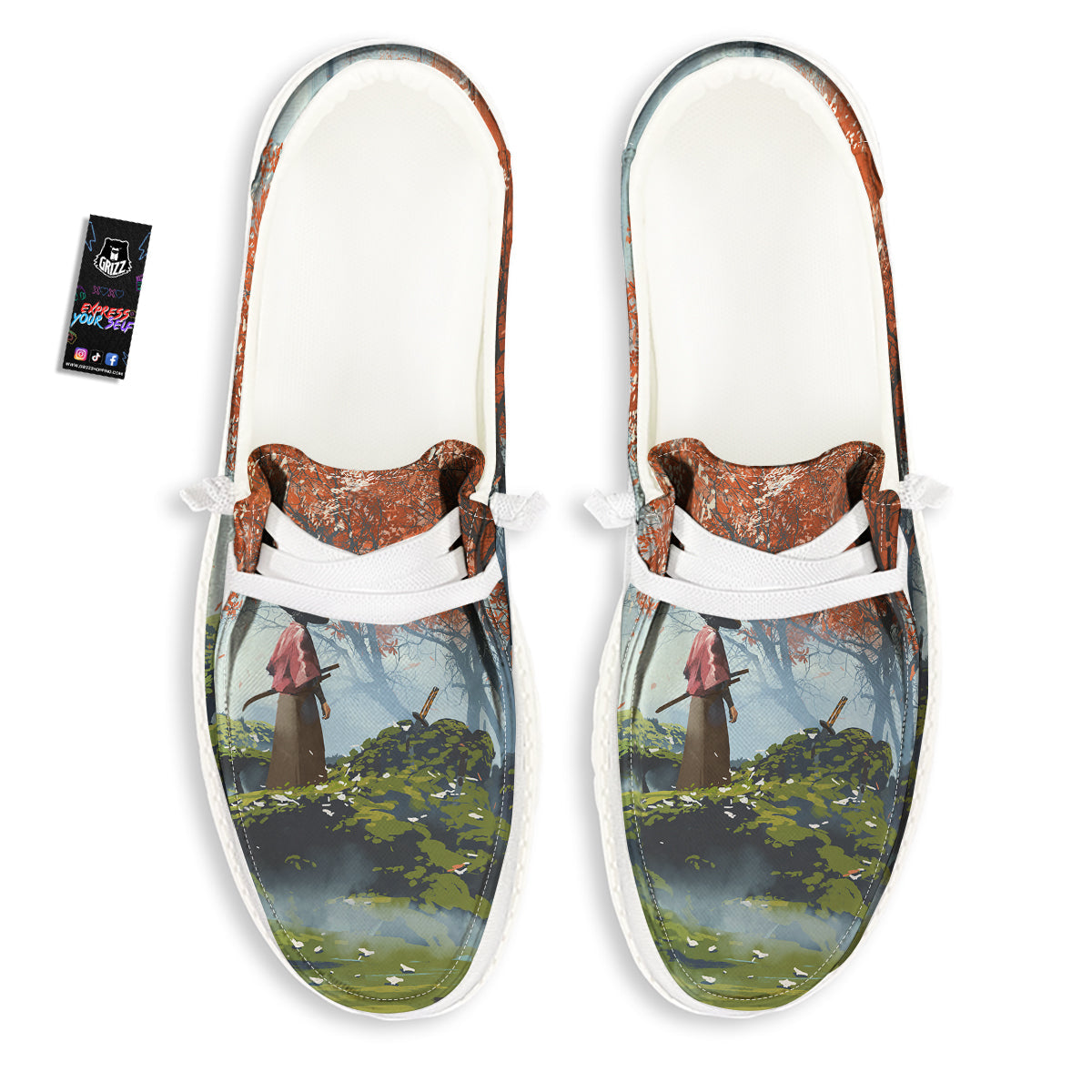 Samurai Fantasy Print White Loafers-grizzshop