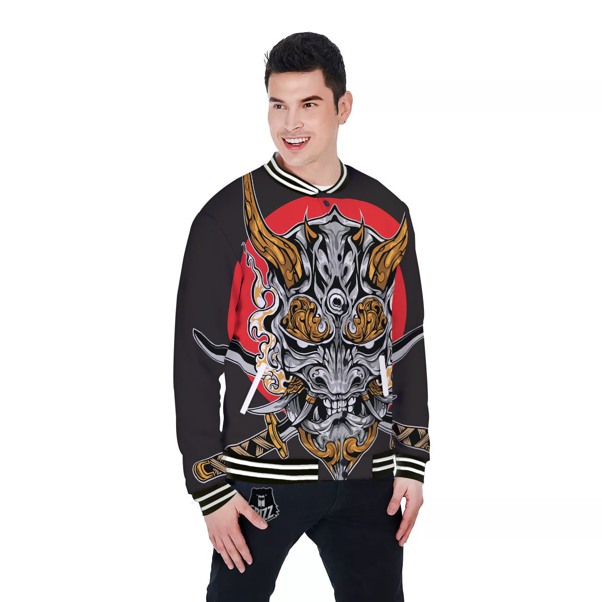 Samurai Ghost Japanese Print Baseball Jacket-grizzshop