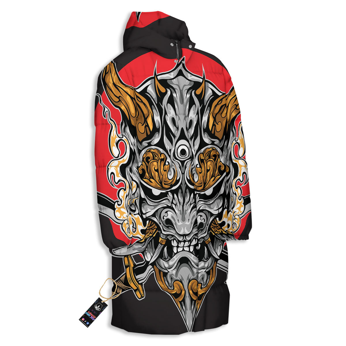 Samurai Ghost Japanese Print Long Down Jacket-grizzshop