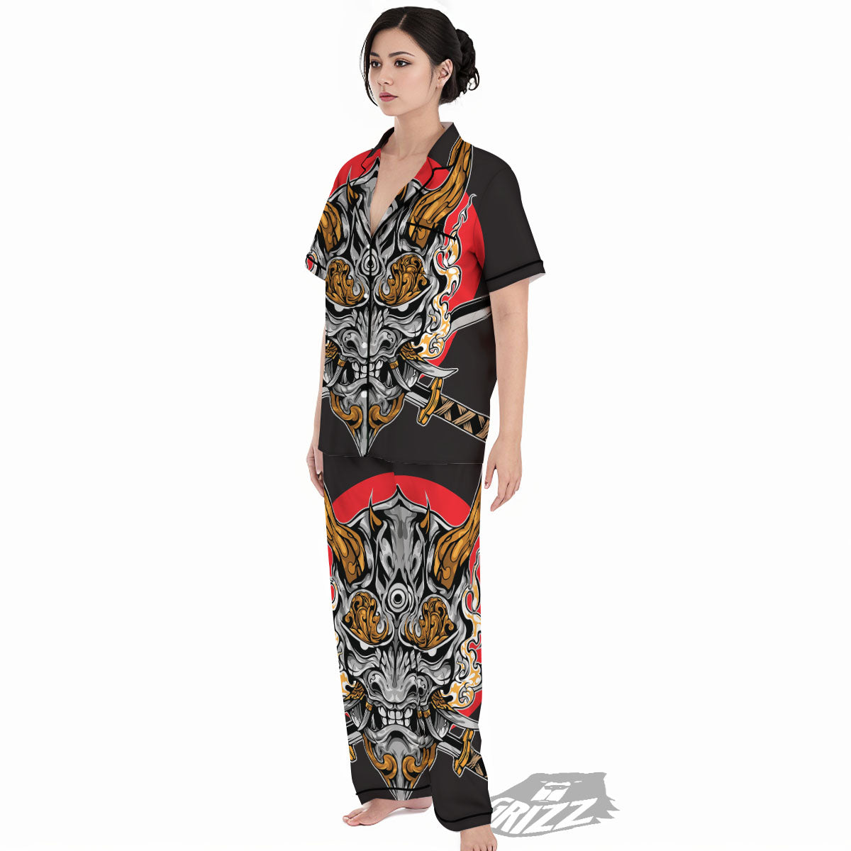 Samurai Ghost Japanese Print Women's Pajamas Set-grizzshop
