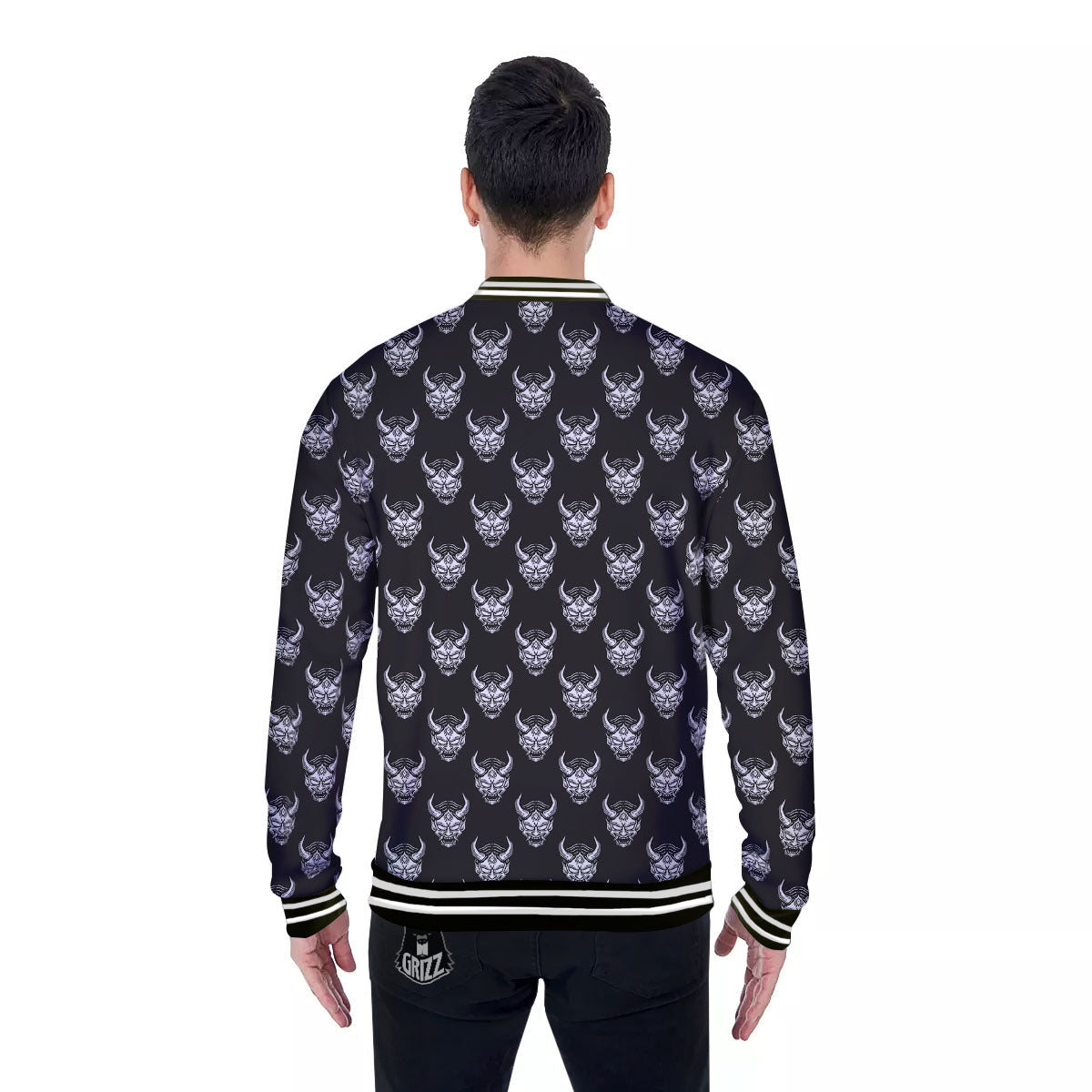 Samurai Ghost Mask Print Pattern Baseball Jacket-grizzshop