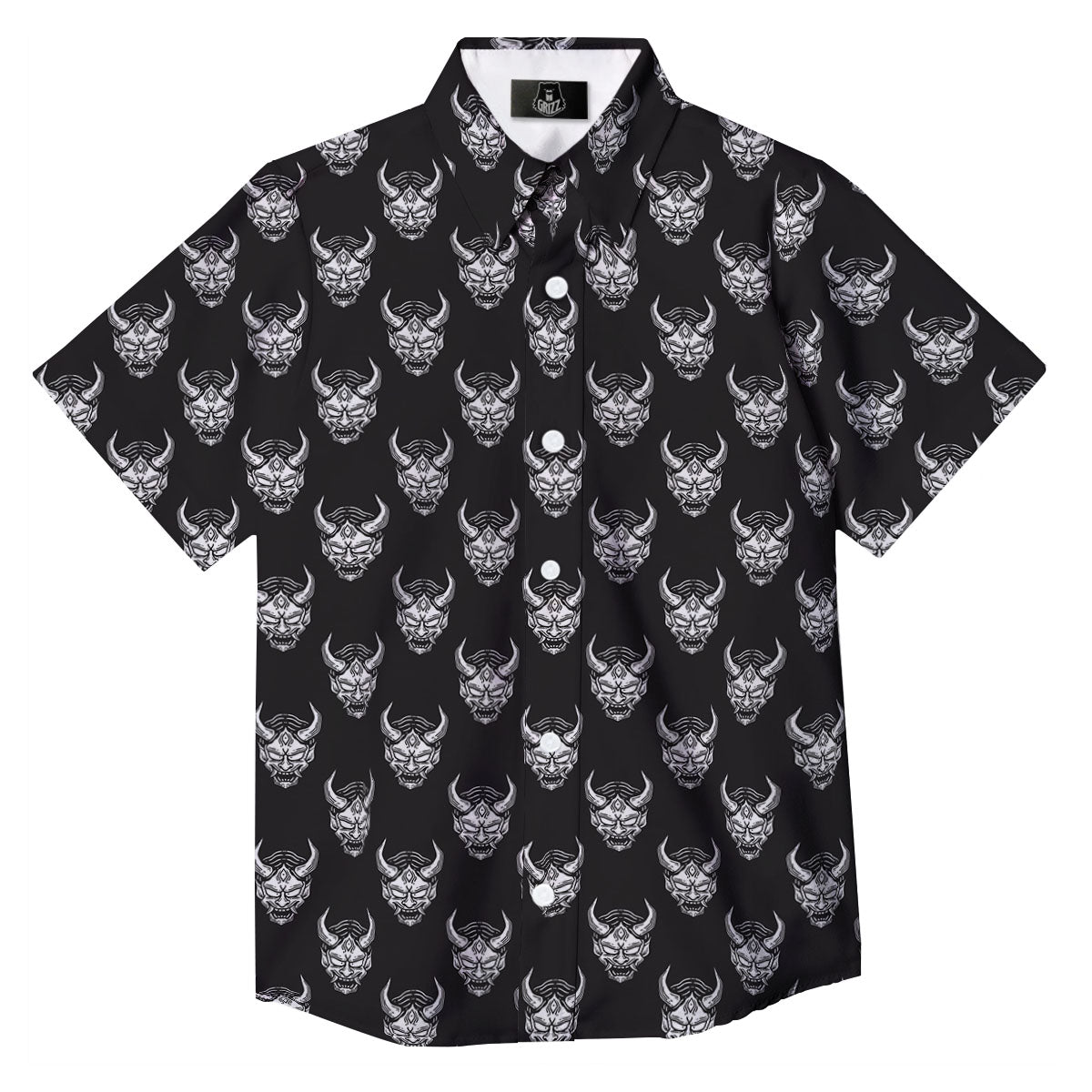 Samurai Ghost Mask Print Pattern Button Up Shirt-grizzshop