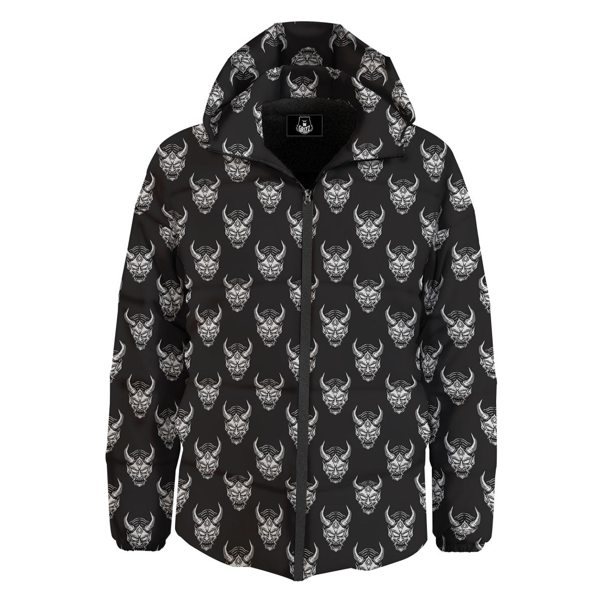 Samurai Ghost Mask Print Pattern Down Jacket-grizzshop