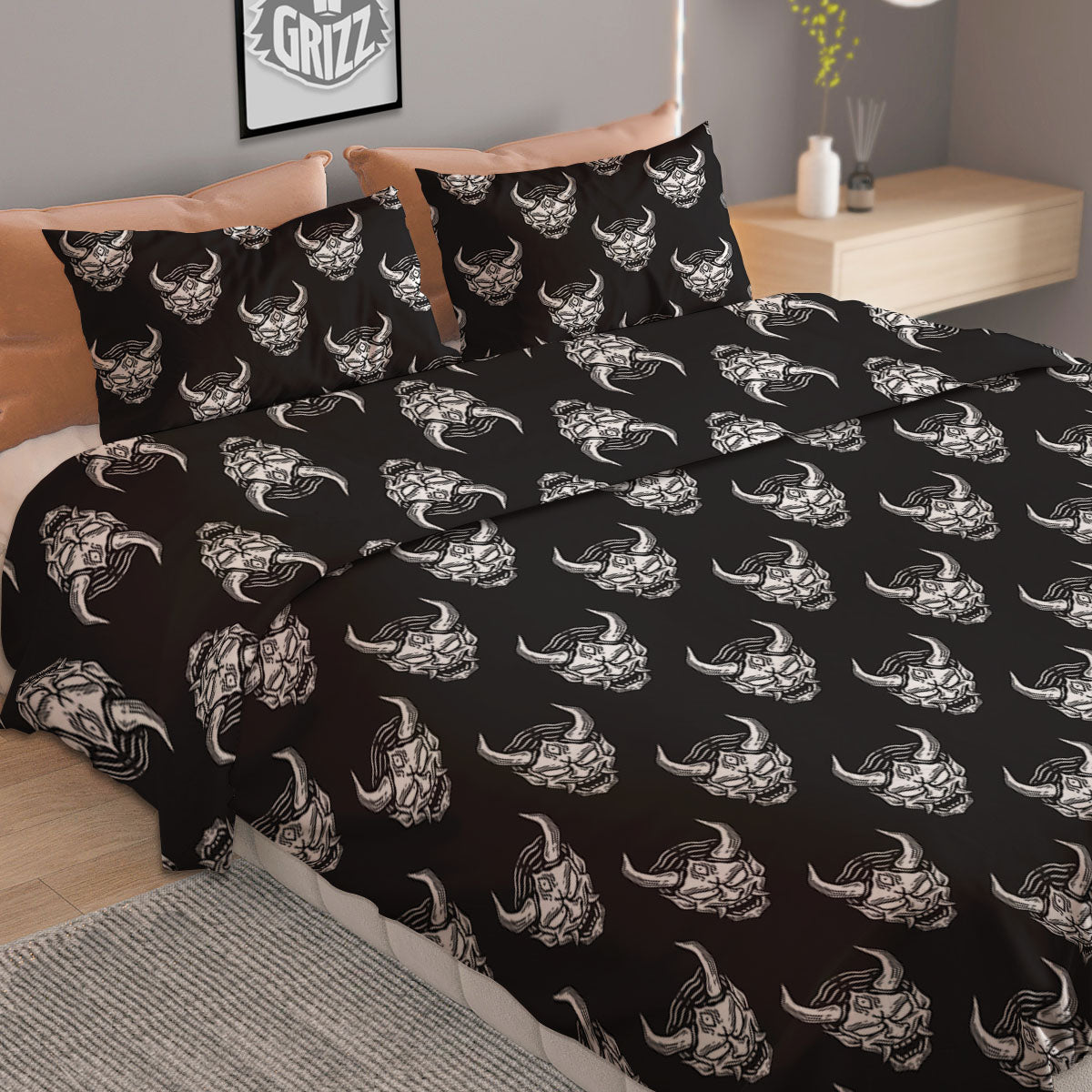 Samurai Ghost Mask Print Pattern Duvet Cover Bedding Set-grizzshop