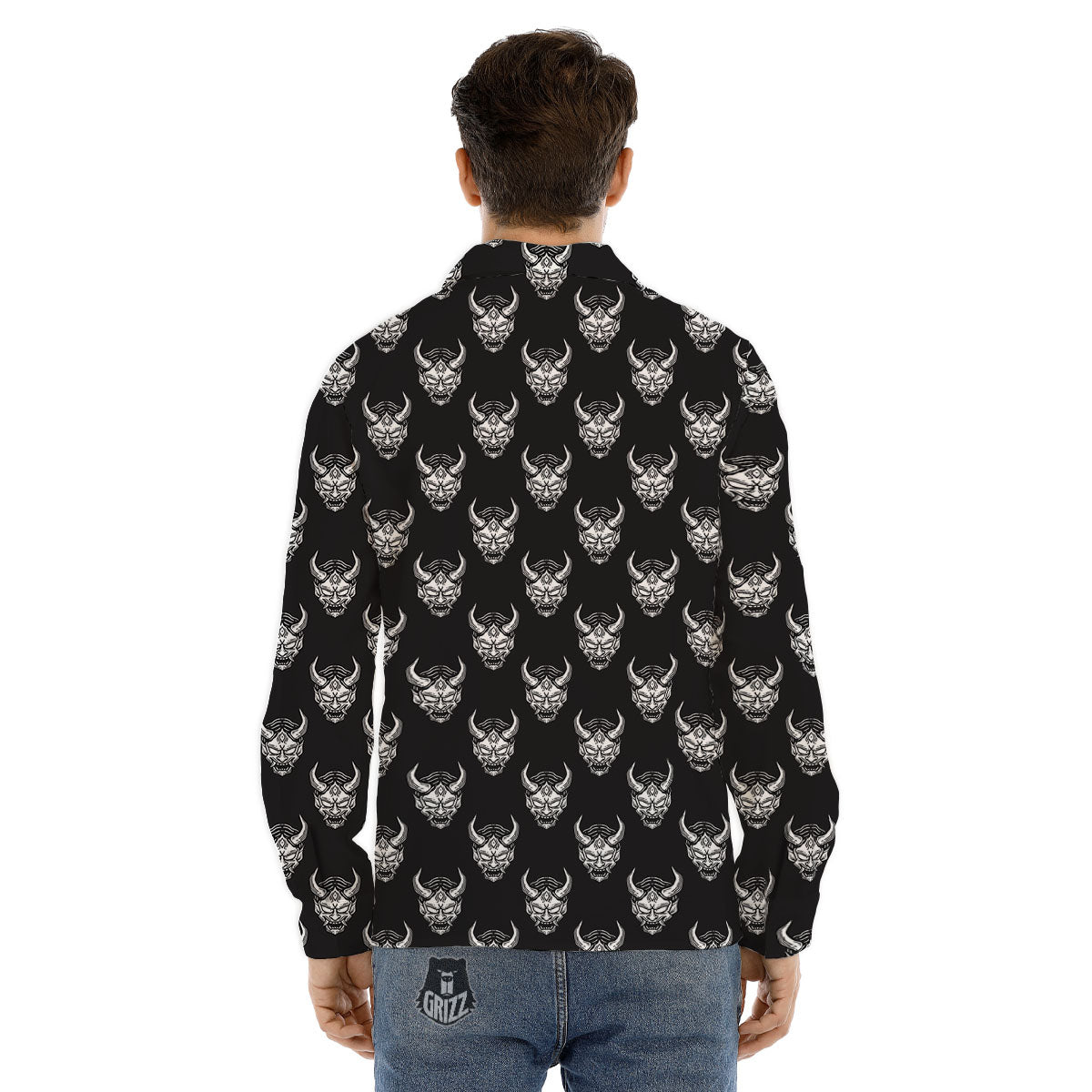 Samurai Ghost Mask Print Pattern Men's Dress Shirts-grizzshop