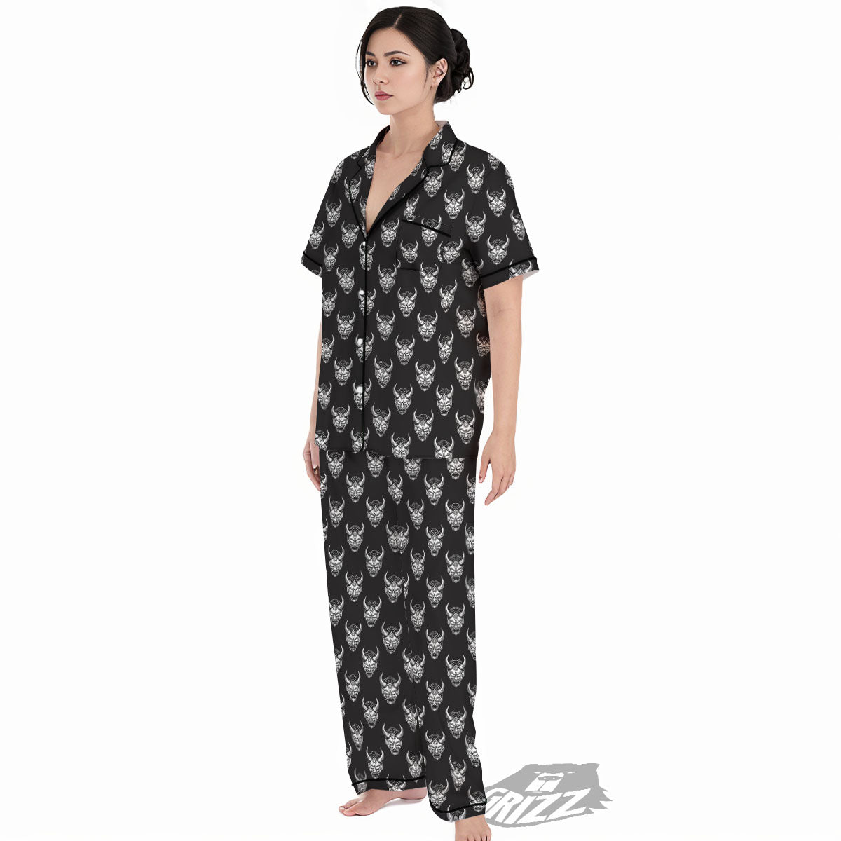 Samurai Ghost Mask Print Pattern Women's Pajamas Set-grizzshop