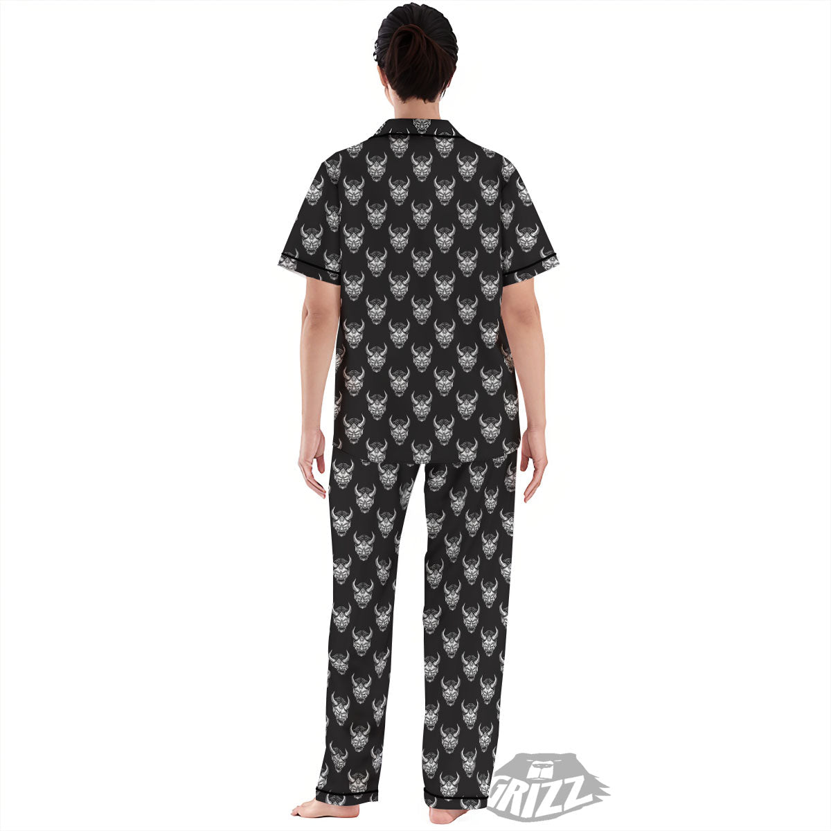 Samurai Ghost Mask Print Pattern Women's Pajamas Set-grizzshop