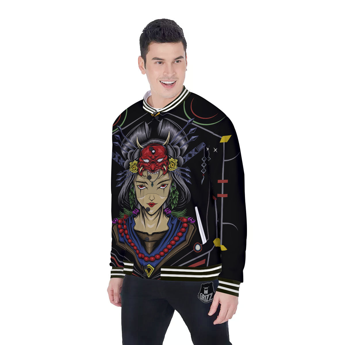 Samurai Girl Japanese Print Baseball Jacket-grizzshop