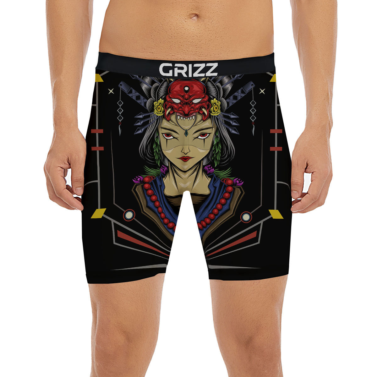 Samurai Girl Japanese Print Boxer Briefs-grizzshop