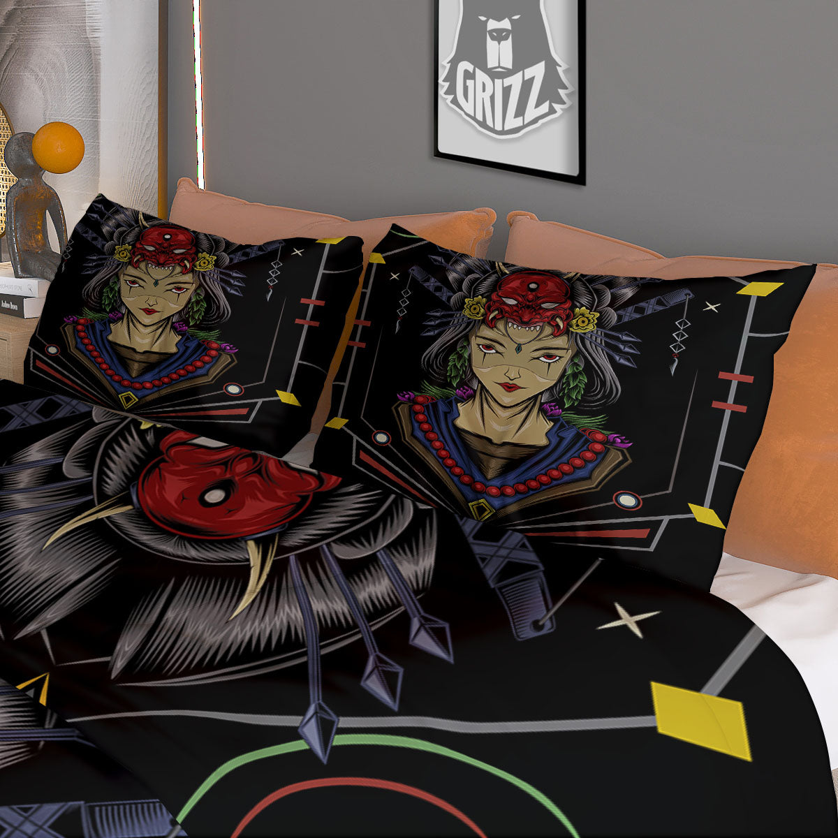 Samurai Girl Japanese Print Duvet Cover Bedding Set