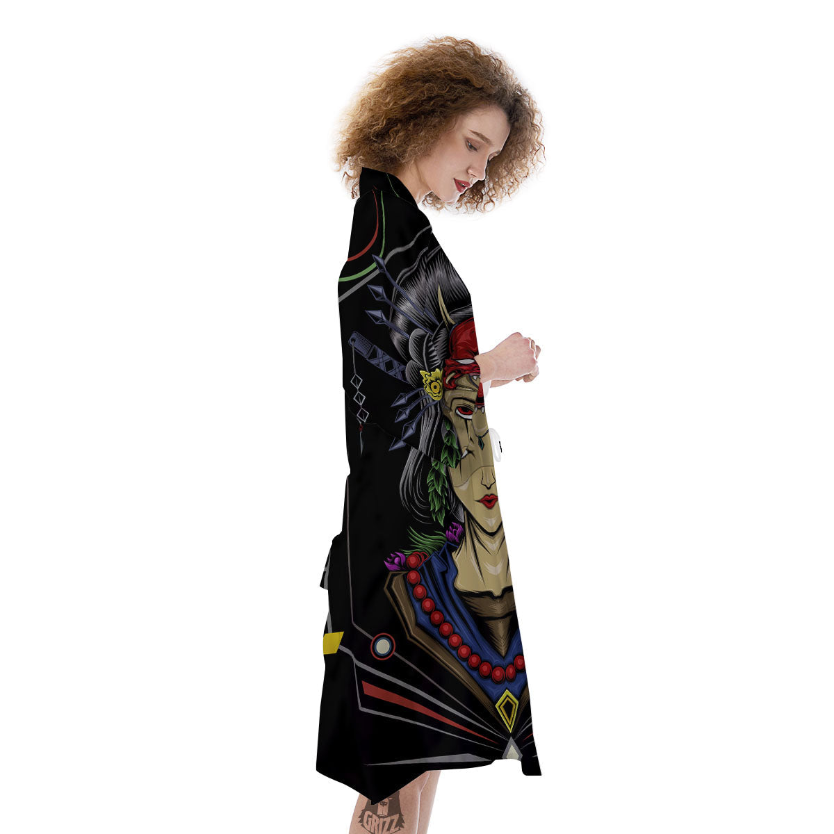 Samurai Girl Japanese Print Kimono-grizzshop