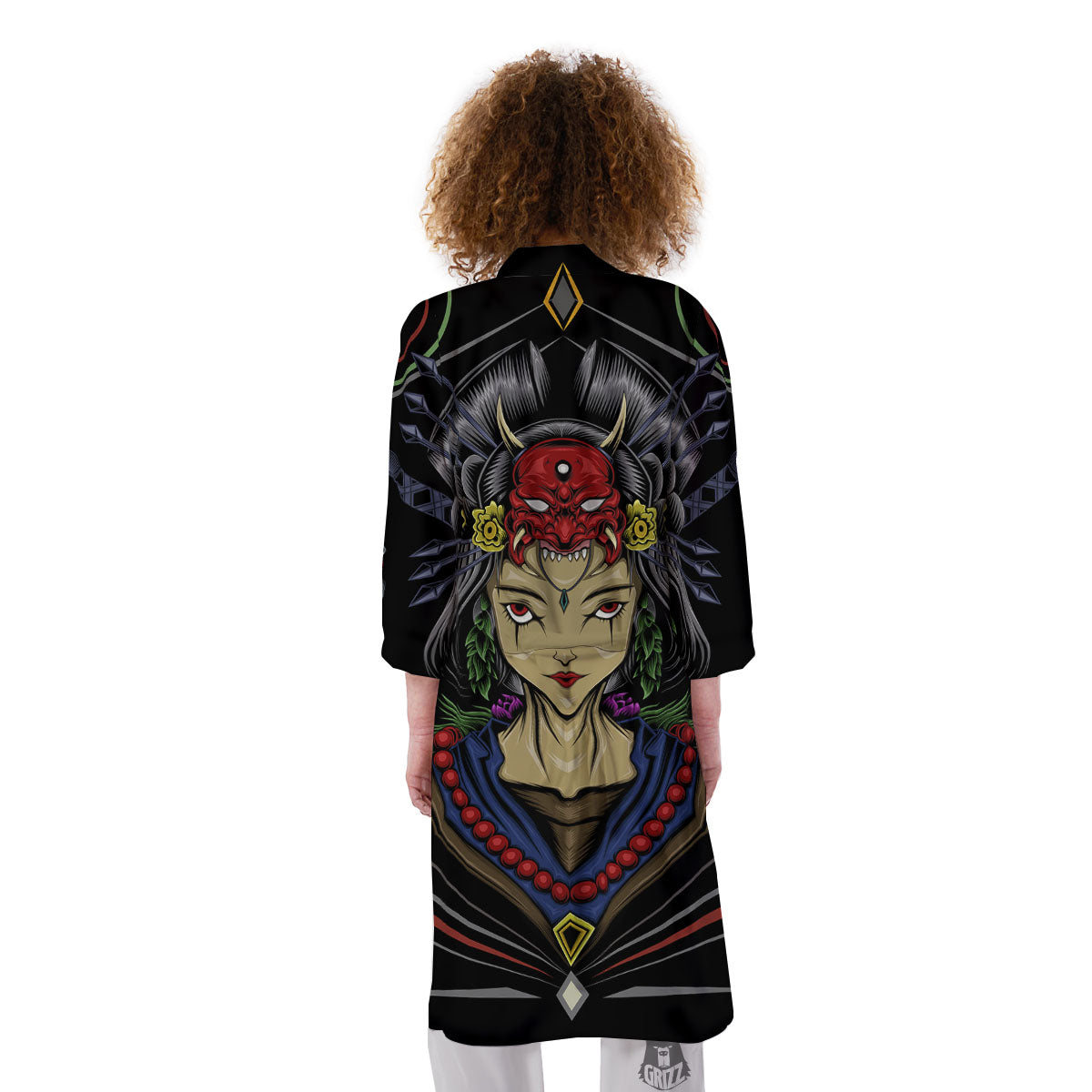 Samurai Girl Japanese Print Kimono-grizzshop