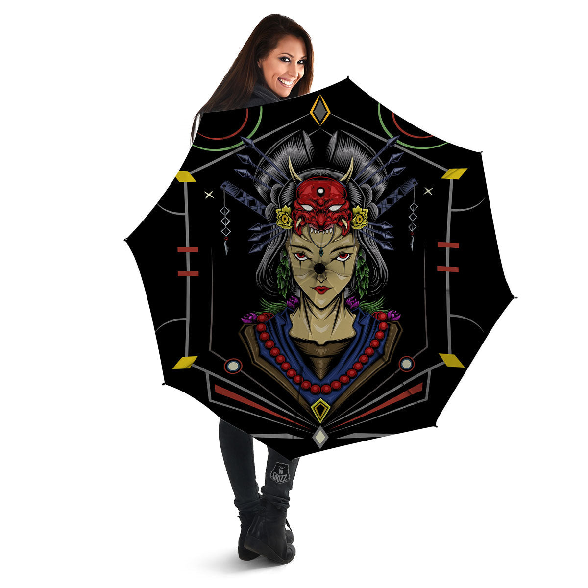 Samurai Girl Japanese Print Umbrella-grizzshop