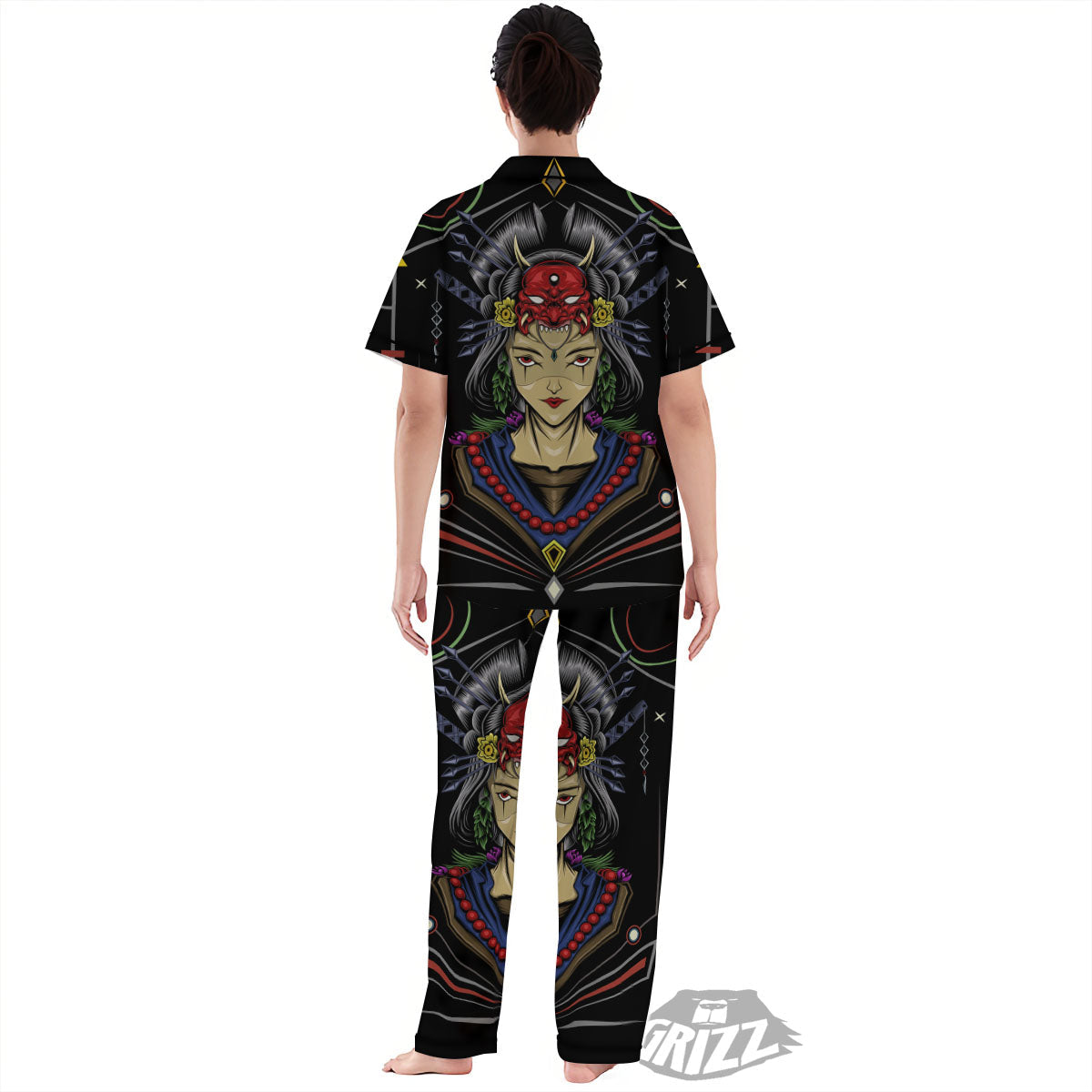 Samurai Girl Japanese Print Women's Pajamas Set-grizzshop