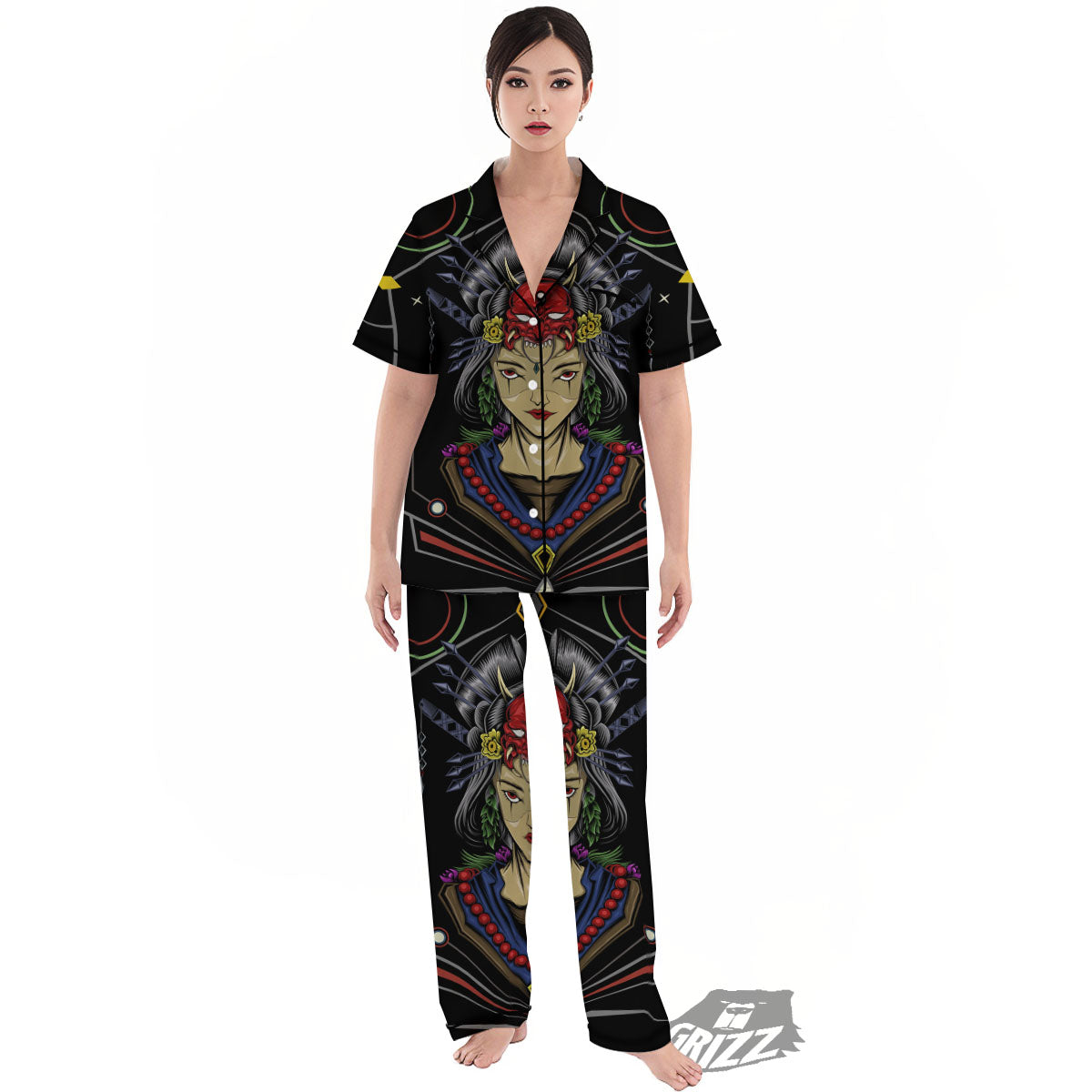Samurai Girl Japanese Print Women's Pajamas Set-grizzshop