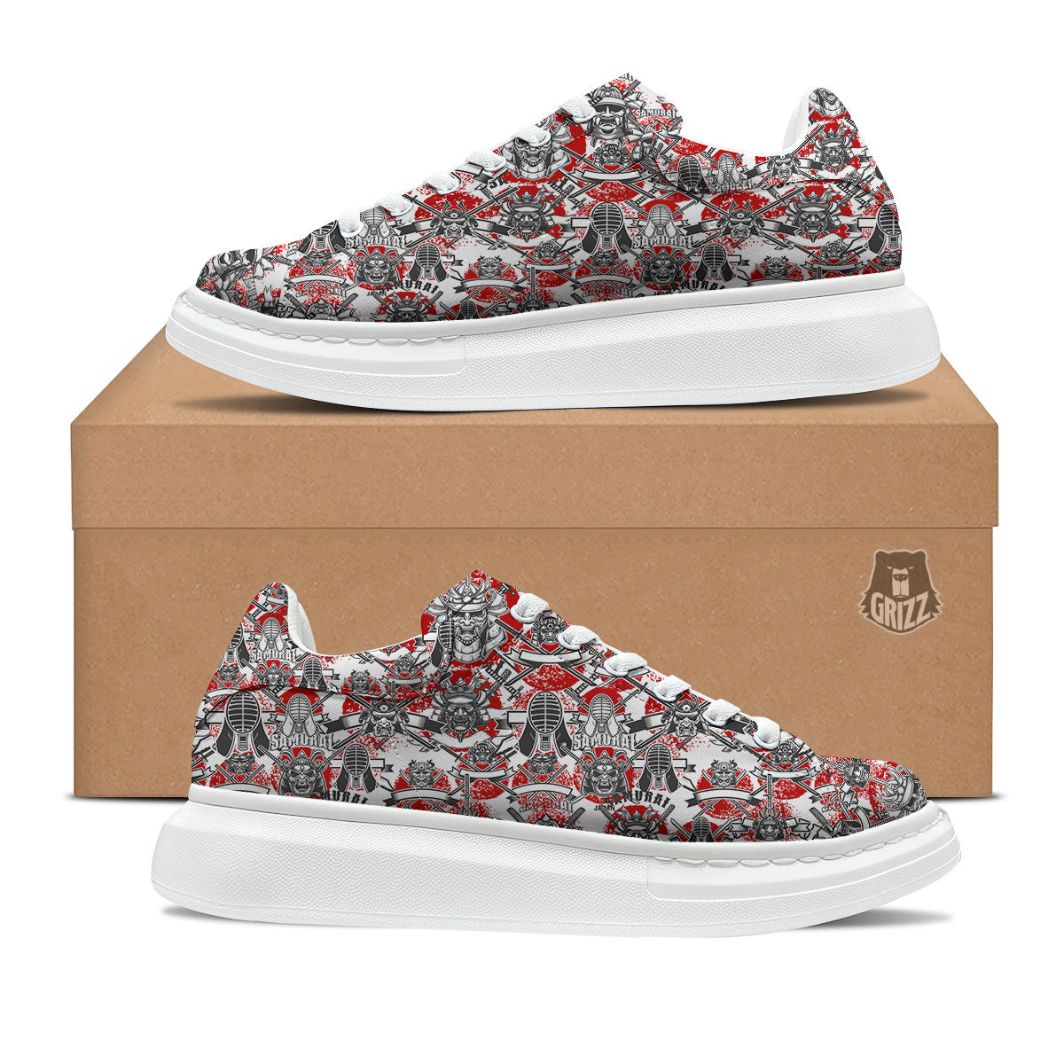 Samurai Japanese Print Pattern Platform Shoes-grizzshop