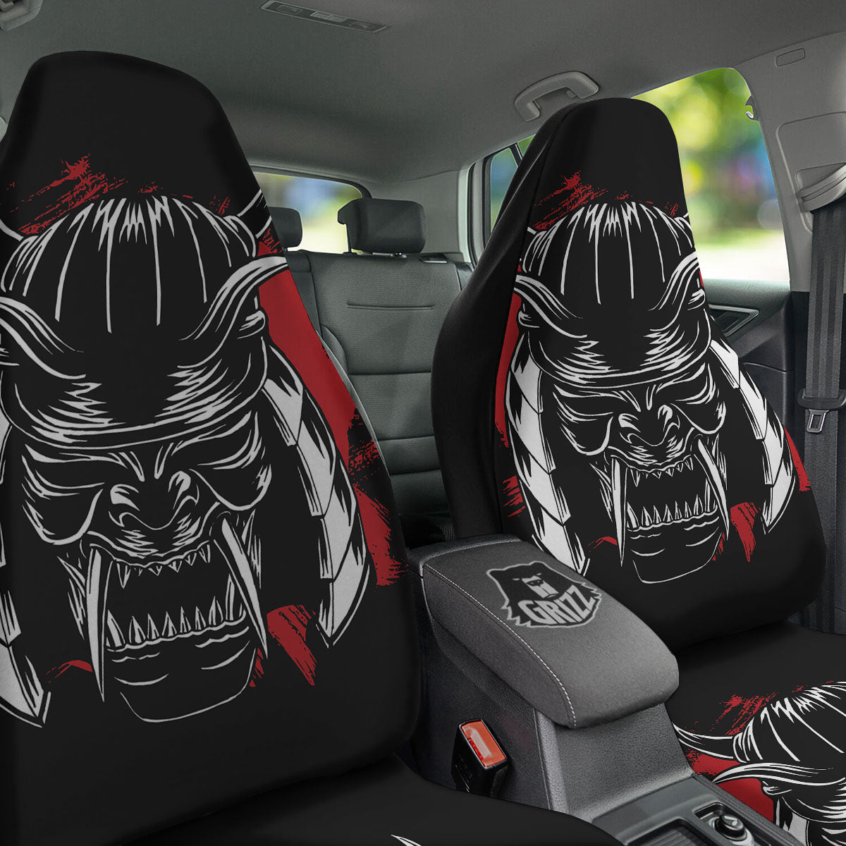 Samurai Mask Old Japanese Print Car Seat Covers-grizzshop