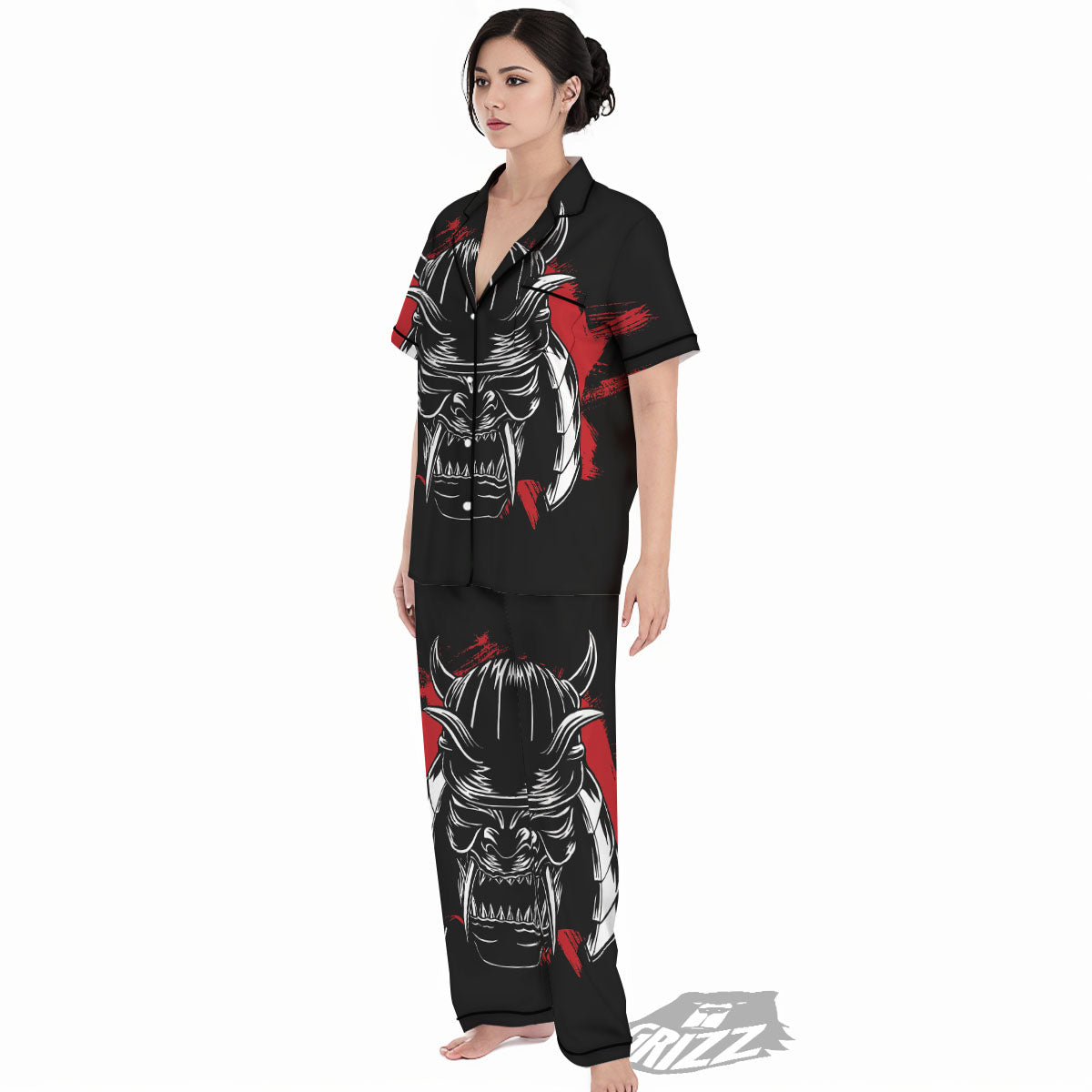 Samurai Mask Old Japanese Print Women's Pajamas Set-grizzshop