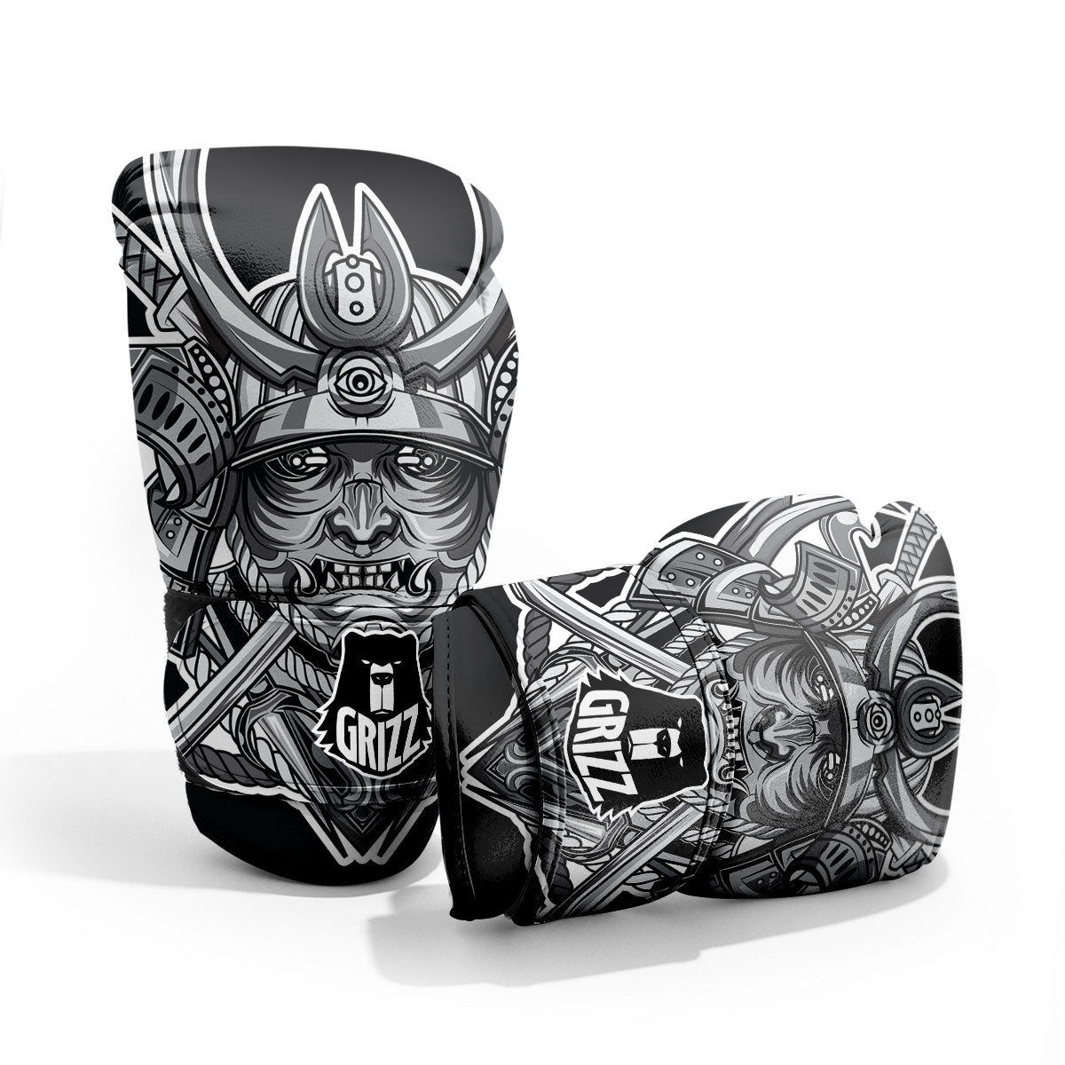 Samurai Mask Silver Print Pro Boxing Glove