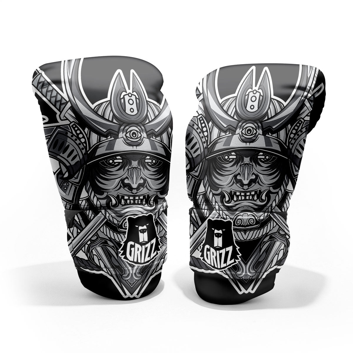 Samurai Mask Silver Print Pro Boxing Glove
