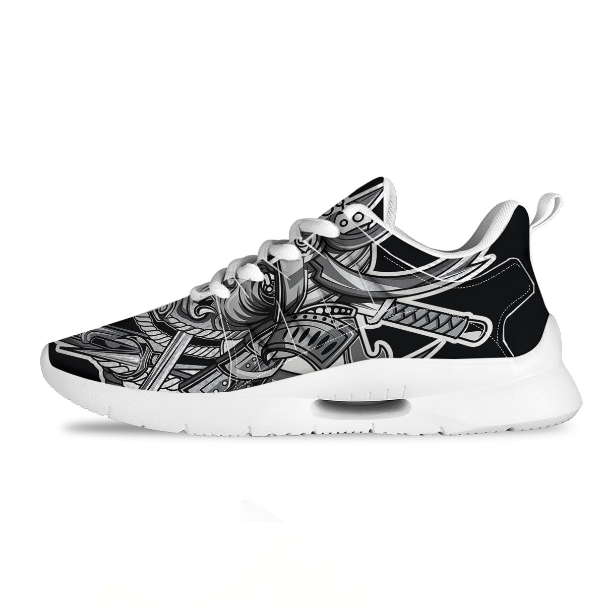 Samurai Mask Silver Print Tennis Shoes-grizzshop