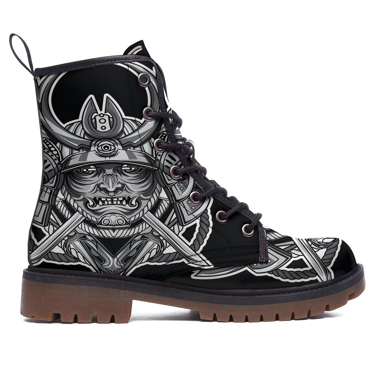 Samurai Mask Silver Print Work Boots-grizzshop