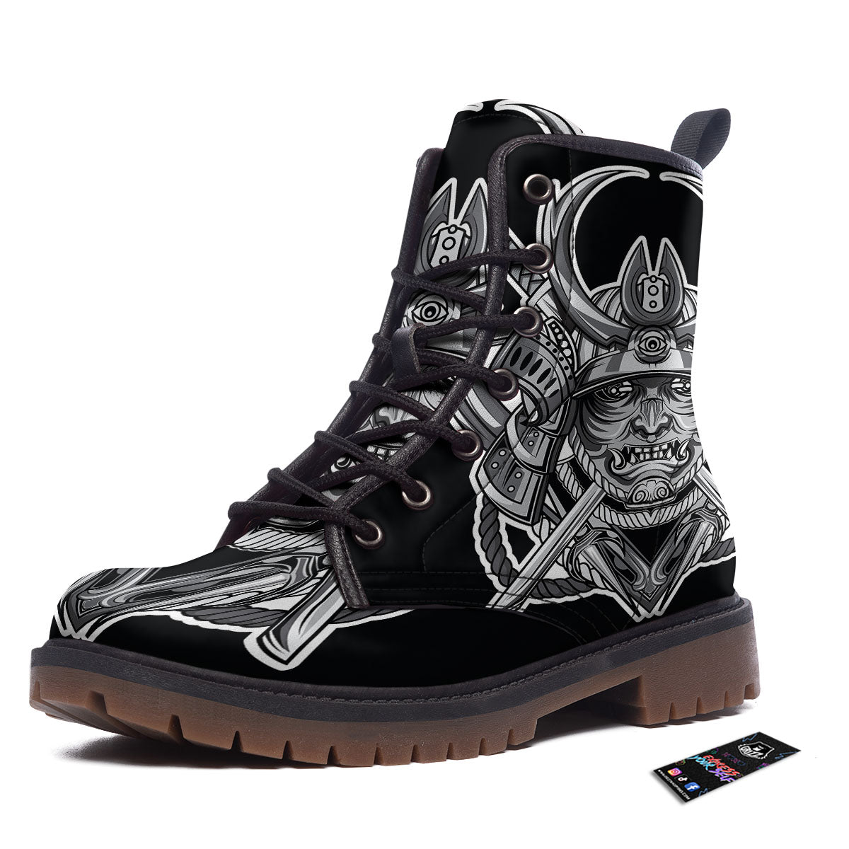 Samurai Mask Silver Print Work Boots-grizzshop