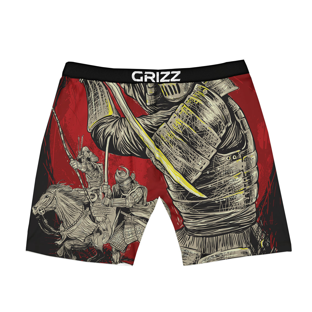 Samurai Red Moon Print Boxer Briefs-grizzshop