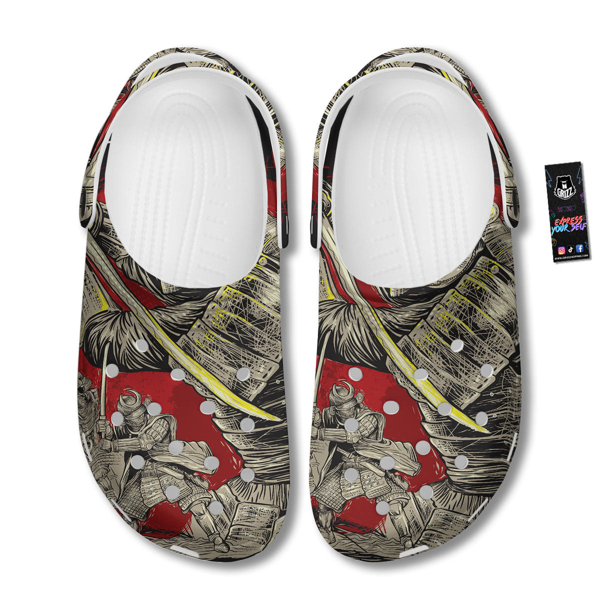 Samurai Red Moon Print Clog-grizzshop