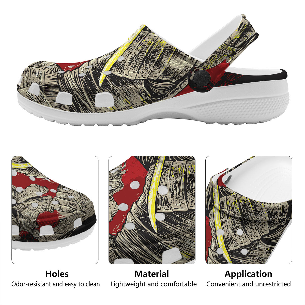 Samurai Red Moon Print Clog-grizzshop