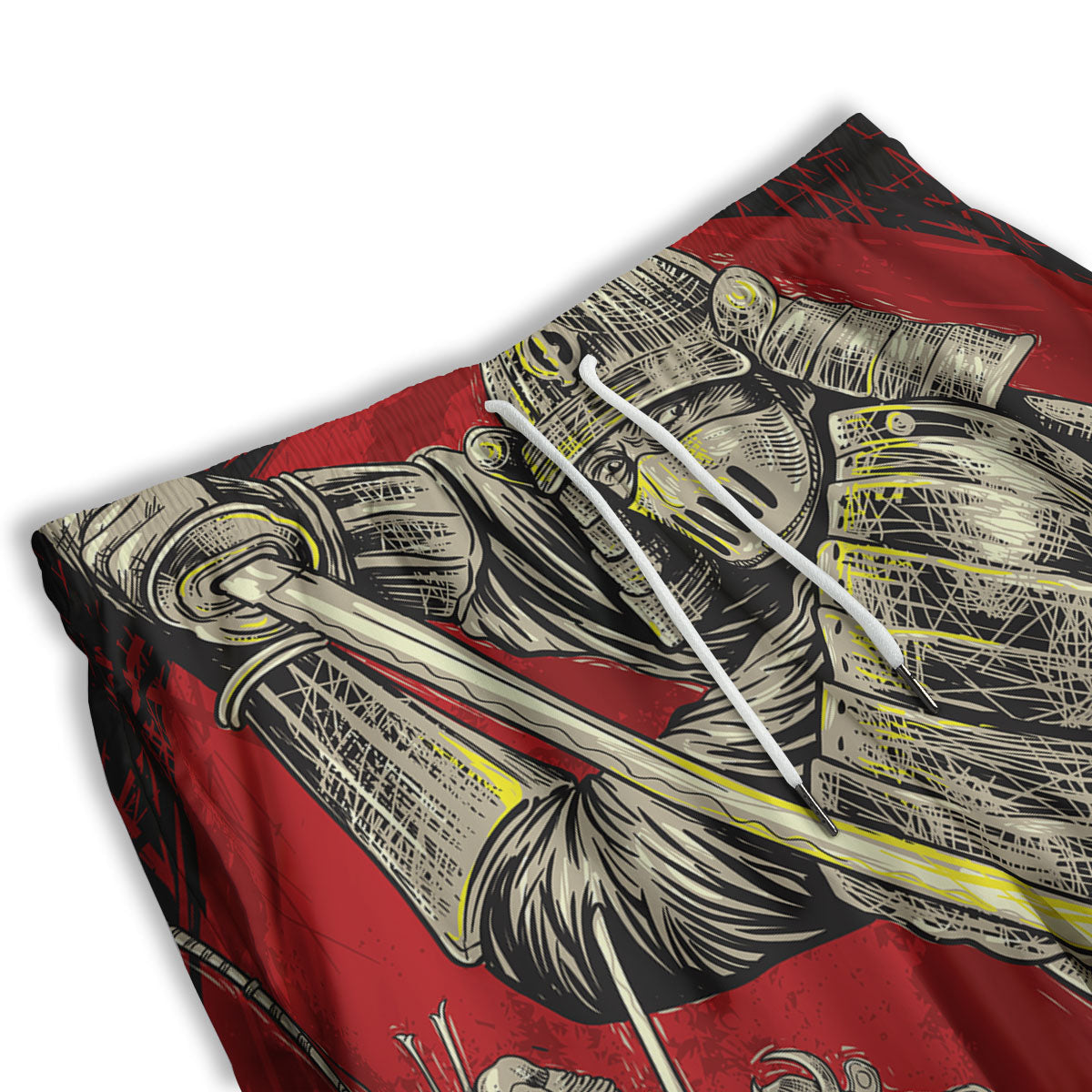 Samurai Red Moon Print Men's Athletic Shorts
