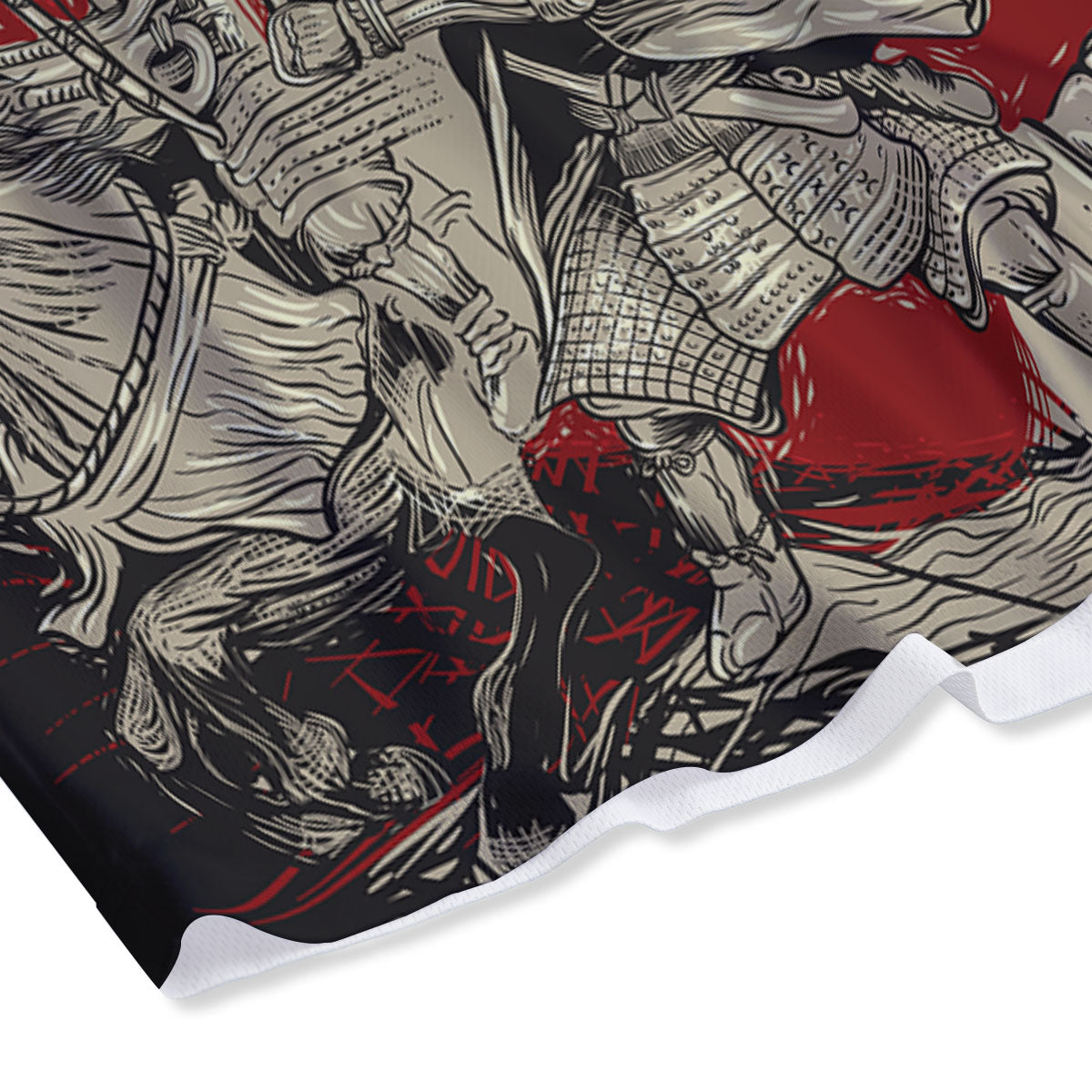 Samurai Red Moon Print Mesh Shorts