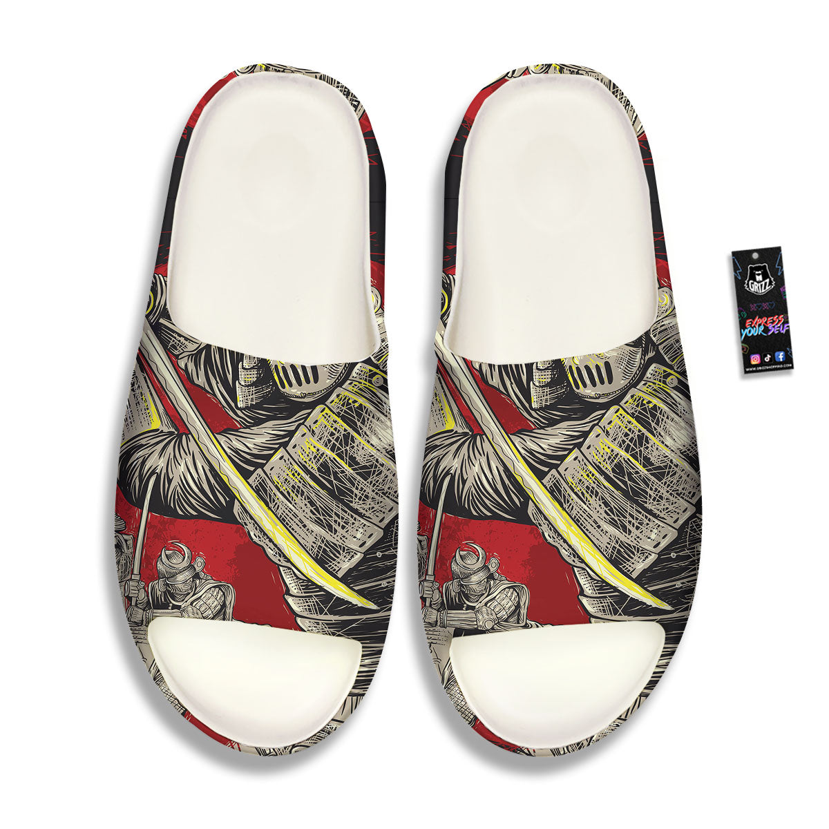 Samurai Red Moon Print Sandals-grizzshop