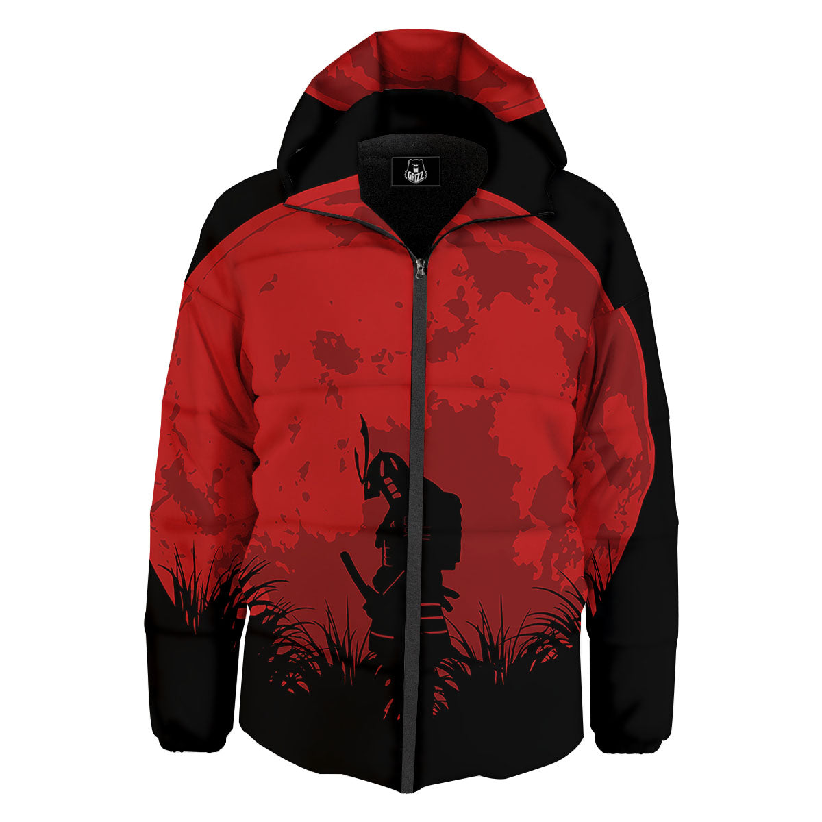 Samurai Red Sun Print Down Jacket-grizzshop