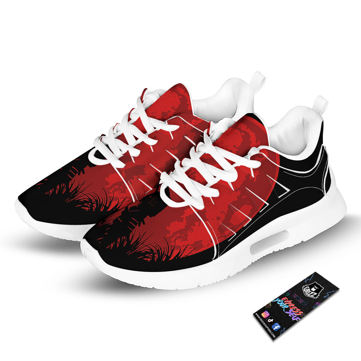 Samurai Red Sun Print Tennis Shoes-grizzshop