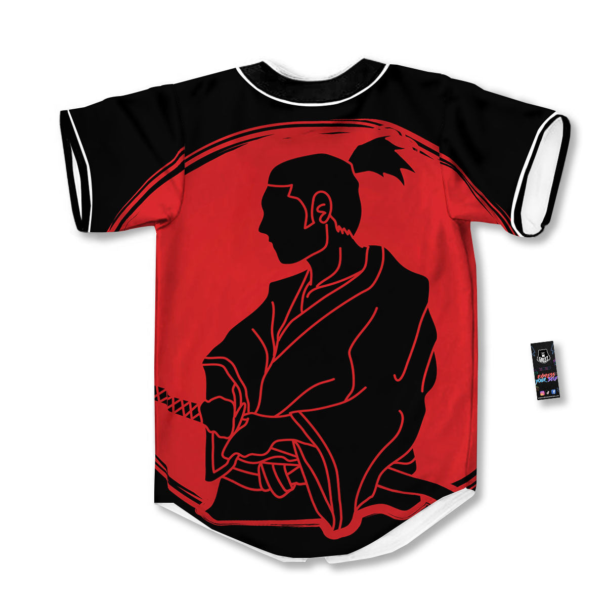 Samurai Red Sunset Print Baseball Jersey-grizzshop