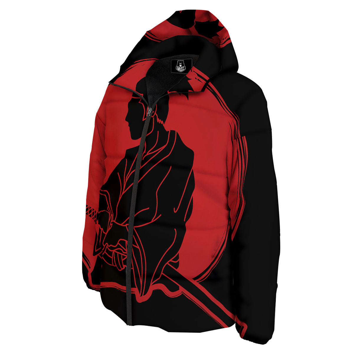 Samurai Red Sunset Print Down Jacket-grizzshop