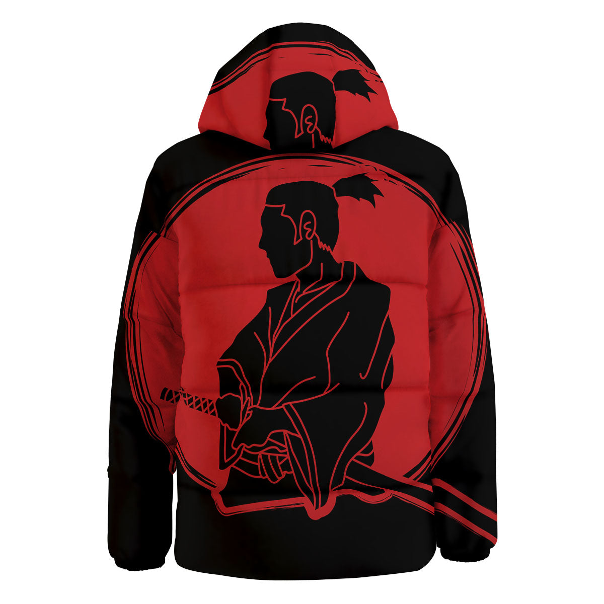 Samurai Red Sunset Print Down Jacket-grizzshop