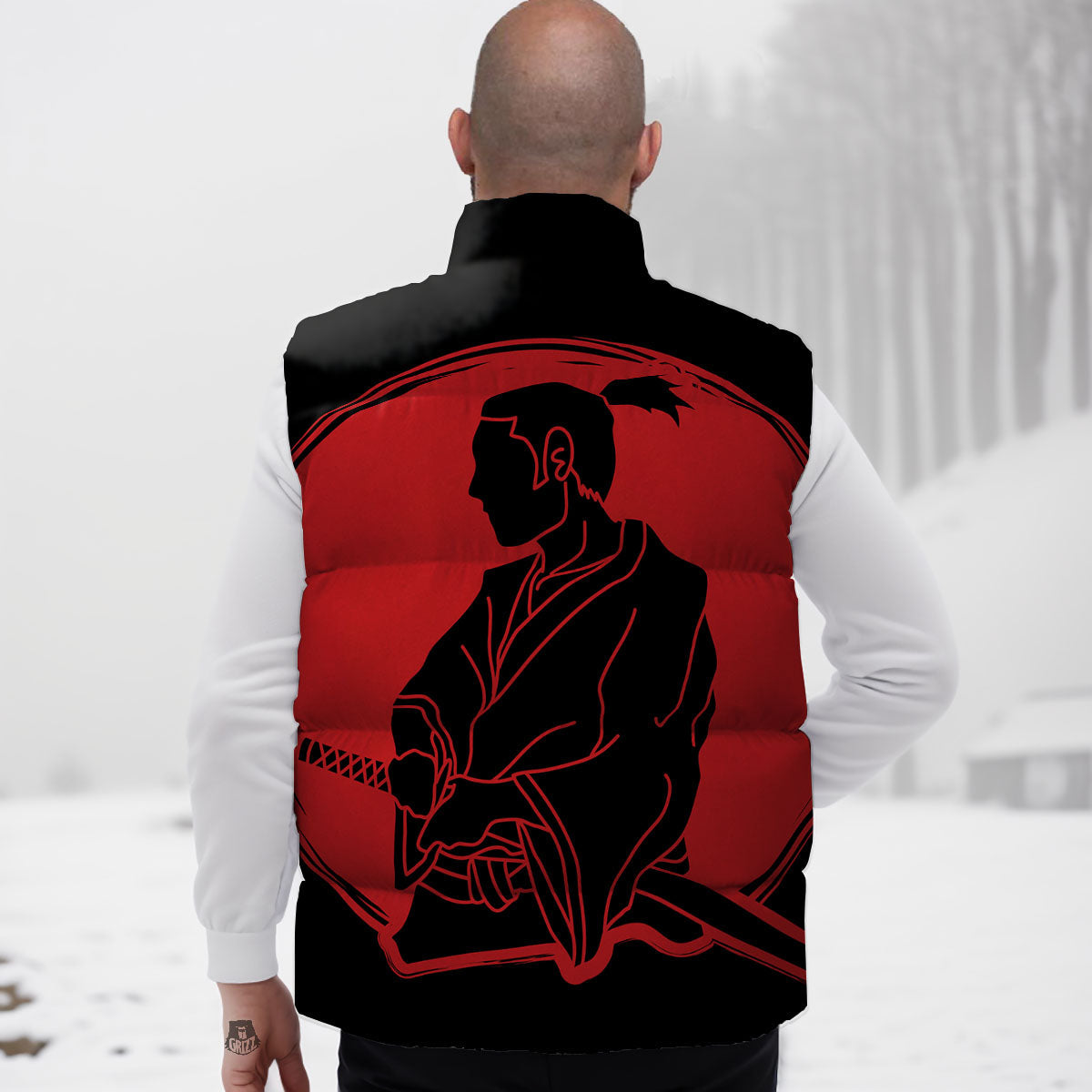 Samurai Red Sunset Print Down Vest-grizzshop