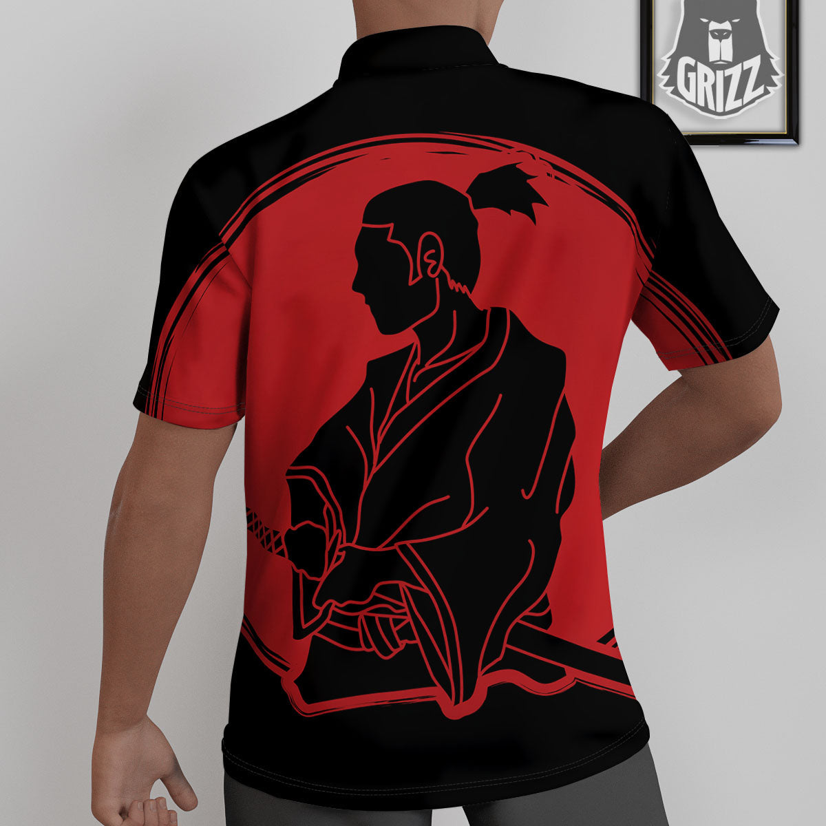 Samurai Red Sunset Print Untucked Shirts-grizzshop
