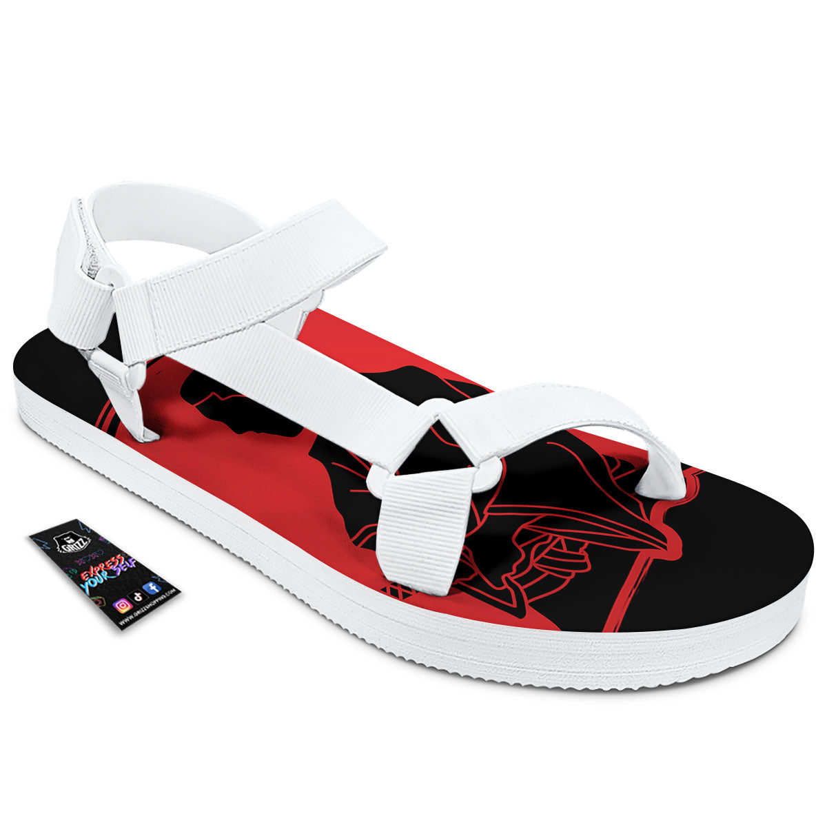 Samurai Red Sunset Print White Open Toe Sandals-grizzshop